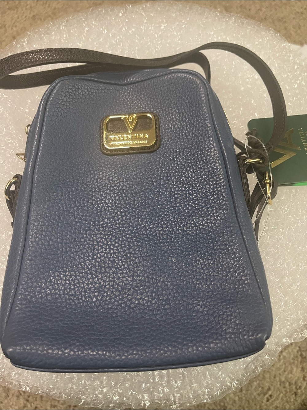 NWT Valentina Blue Leather Crossbody Bag, made in Italy